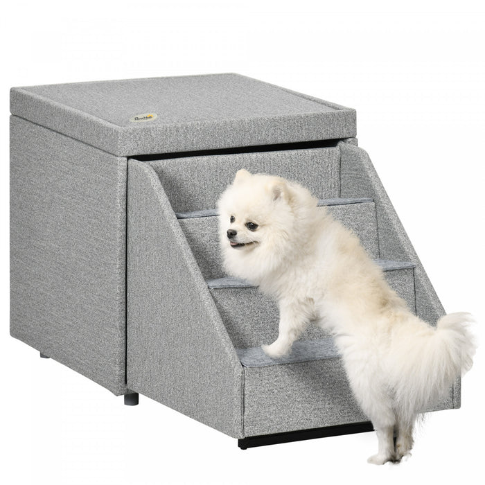 Pawhut Escalier Pour Chien 2 En 1, Marches A 4 Niveaux Pour Petits Chiens De Taille Moyenne, Marches Pour Canape, Lits Hauts Et Canape, Avec Panier De Rangement, Coussin Moelleux