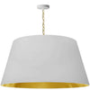 Très grand luminaire suspendu Brynn de Dainolite avec abat-jour blanc et doré, fini laiton vieilli et 1 ampoule