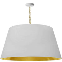 Très grand luminaire suspendu Brynn de Dainolite avec abat-jour blanc et doré, fini laiton vieilli et 1 ampoule