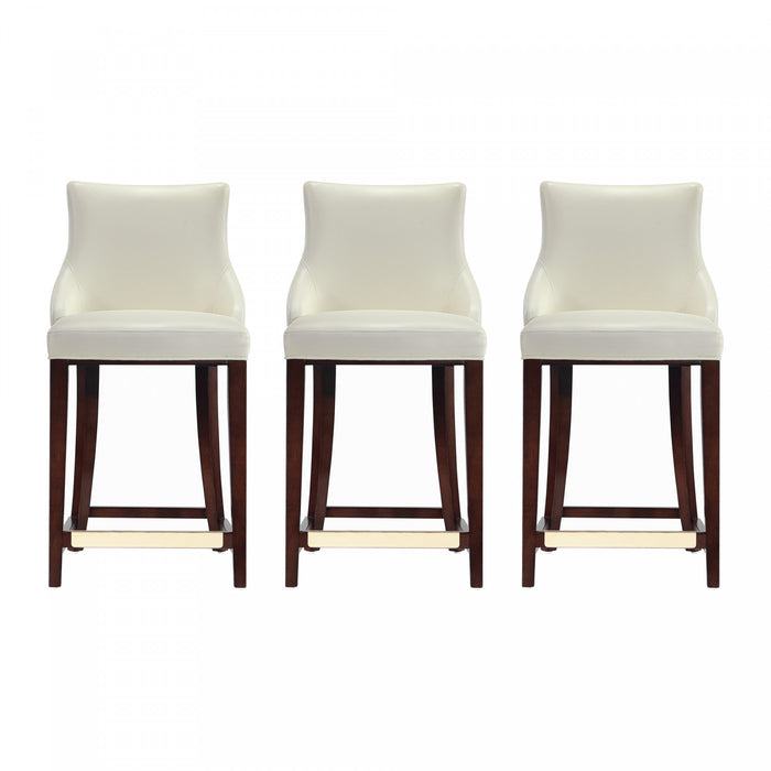 Tabouret de comptoir moderne en bois avec assise rembourree Shubert, ivoire - Lot de 3