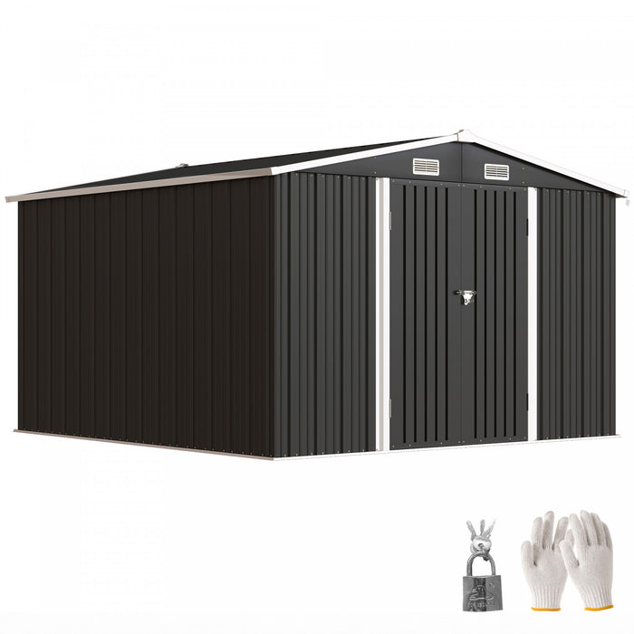 Outsunny Abri Metallique 10 x 10, Rangement Exterieur Resistant, Gris Fonce