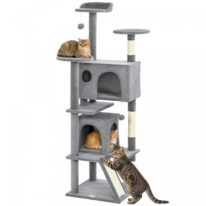 Arbre a Chat 160 cm avec Poteaux a Griffer, Cabanes, Gris Clair