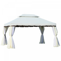 Outsunny 13' X 10' Tonnelle De Terrasse Exterieure Avec Double Toit En Polyester, Parois Laterales E