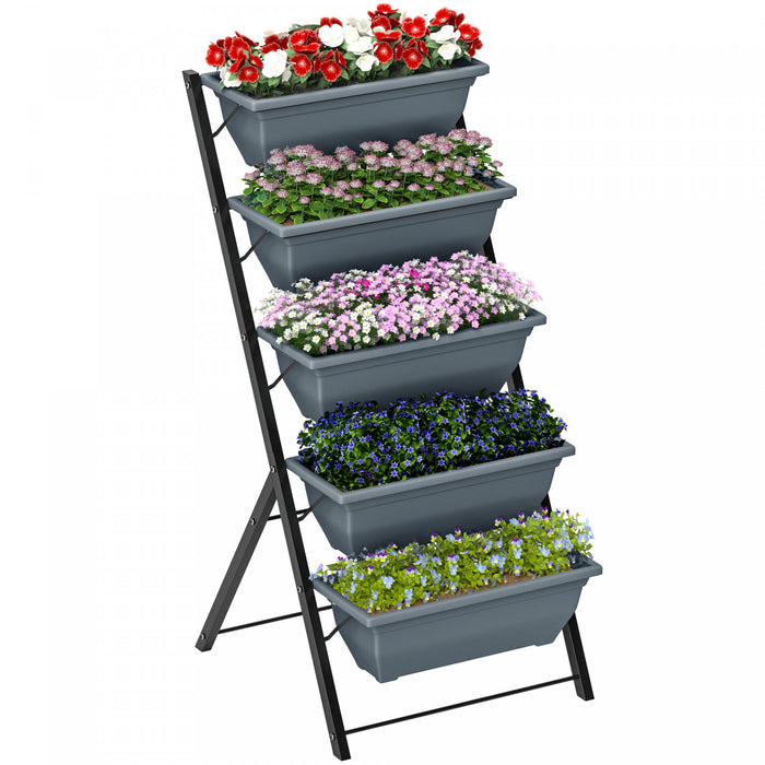 Outsunny Lit de jardin sureleve a 5 niveaux avec trous d'ecoulement, gris