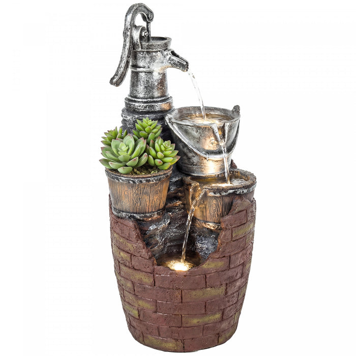 Fontaine exterieure Outsunny a 4 niveaux, fontaine de jardin avec lumieres LED