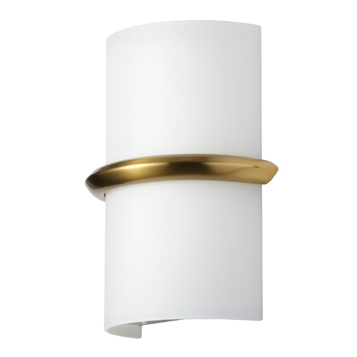 Applique murale Wallace de Dainolite en verre blanc opale, avec fini laiton vieilli et ampoule de 14 W