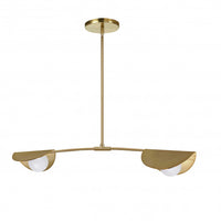 Luminaire suspendu horizontal Emma de Dainolite en verre blanc, avec fini laiton vieilli et 2 ampoules