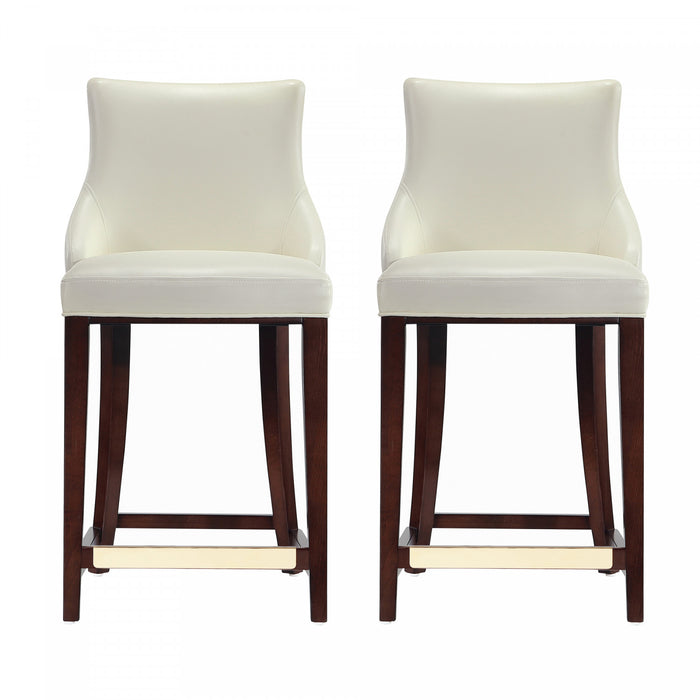 Tabouret de comptoir moderne en bois avec assise rembourree Shubert, ivoire – Lot de 2