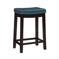 Tabouret Claridge de hauteur comptoir en similicuir et sans dossier - bleu