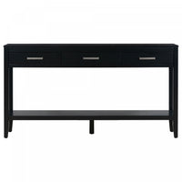 Table d'entree Emma 59,1'' de style ferme avec tiroirs et etagere ouverte, noire
