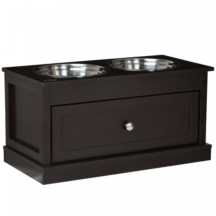 Pawhut Grandes Gamelles Surelevees Pour Chien Avec Tiroir De Rangement D'une Capacite De 11 L, Support De Gamelle Sureleve Pour Animal Domestique, Station D'alimentation Pour Chien, Marron