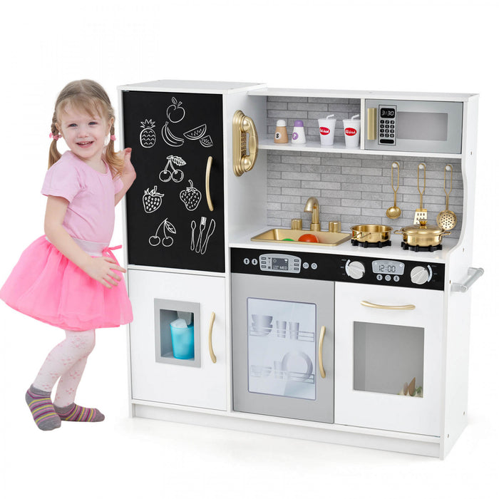 Costway Kid's Pretend Play Kitchen Toddler Kitchen Playset Avec Blackboard Beige
