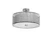 Plafonnier semi-affleuré Kordana de Dainolite avec abat-jour blanc, fini chrome satiné et 3 ampoules