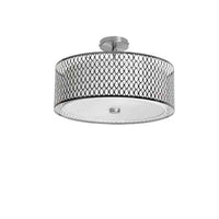 Plafonnier semi-affleuré Kordana de Dainolite avec abat-jour blanc, fini chrome satiné et 3 ampoules