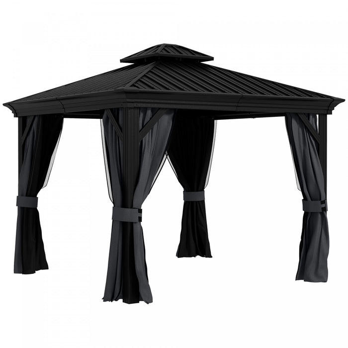 Outsunny Tonnelle D'exterieur A Toit Rigide 10' X 12', Gris Fonce
