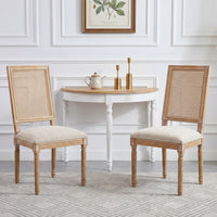  Oliver lot de 2 chaises de salle a manger en bois massif (hevea) avec assise rembourree, dossier en cannage et pieds canneles, beige