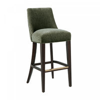Tabouret de bar moderne Beever en bois avec revetement en chenille vert foret