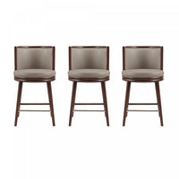 Tabouret de comptoir moderne en bois et tissu Evalyn, taupe - Lot de 3
