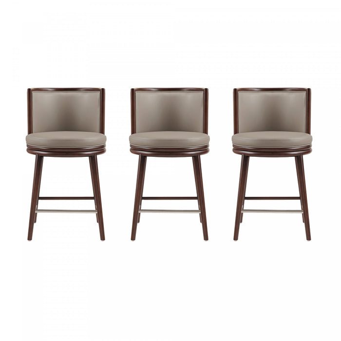 Tabouret de comptoir moderne en bois et tissu Evalyn, taupe - Lot de 3