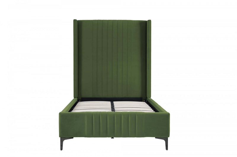 Lit jumeau Promenade style milieu du siecle moderne en velours capitonne vert mousse