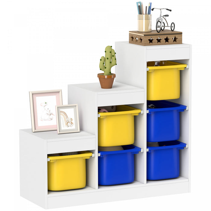 Qaba Organisateur de rangement pour jouets avec 6 bacs, jaune et bleu