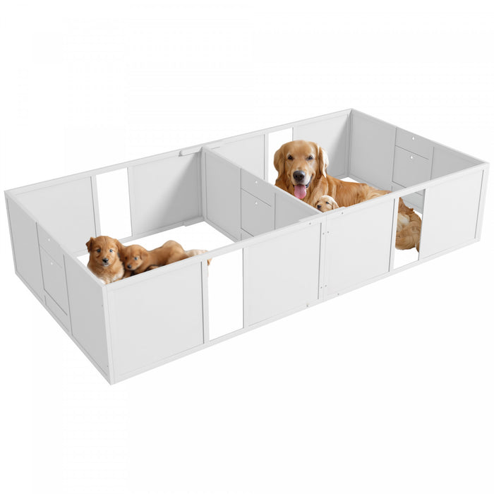 Pawhut Boite De Mise Bas Pour Chiens Et Chiots, Enclos De Mise Bas Pour Chien, Interieur Avec Portes Amovibles A Hauteur Reglable, Pour Chiens De Petite Taille, 96\" X 47\" X 19\"