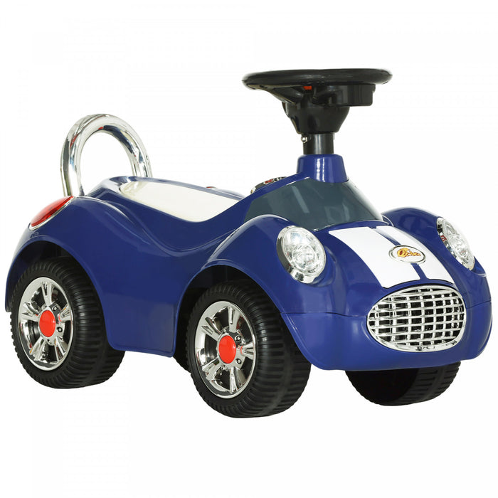Qaba Voiture Bebe, Voiture A Pousser Pour 1 A 3 Ans Avec Musique, Klaxon, Lumiere, Voiture Coulissante Du Pied Au Sol Pour Les Tout-petits, Bleu Fonce