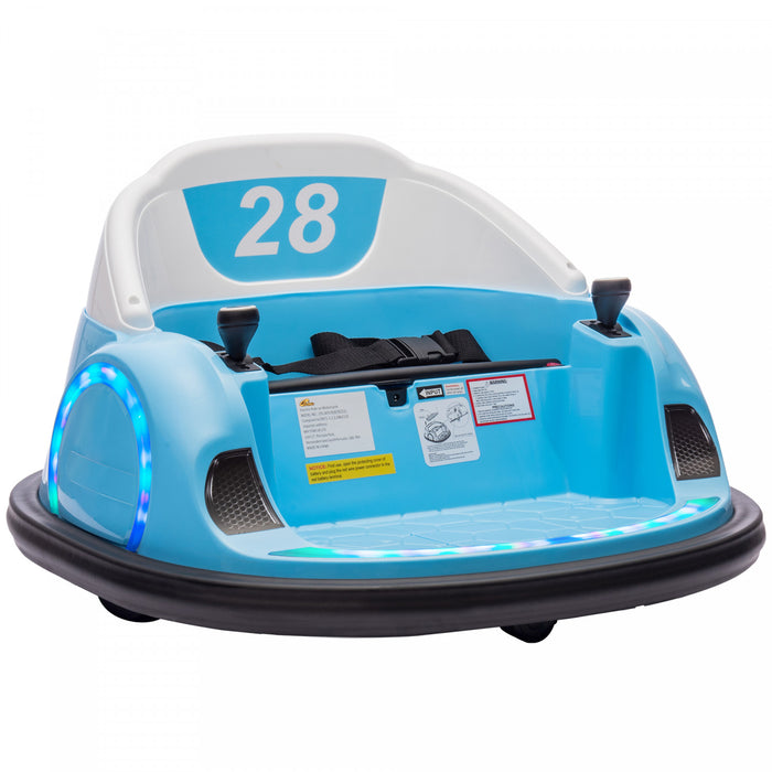 Qaba Voiture Electrique Avec Rotation A 360 Degres 12v, Telecommande, Lumieres Led, Klaxon, Pour Les Enfants De 1,5 A 5 Ans, Bleu Clair