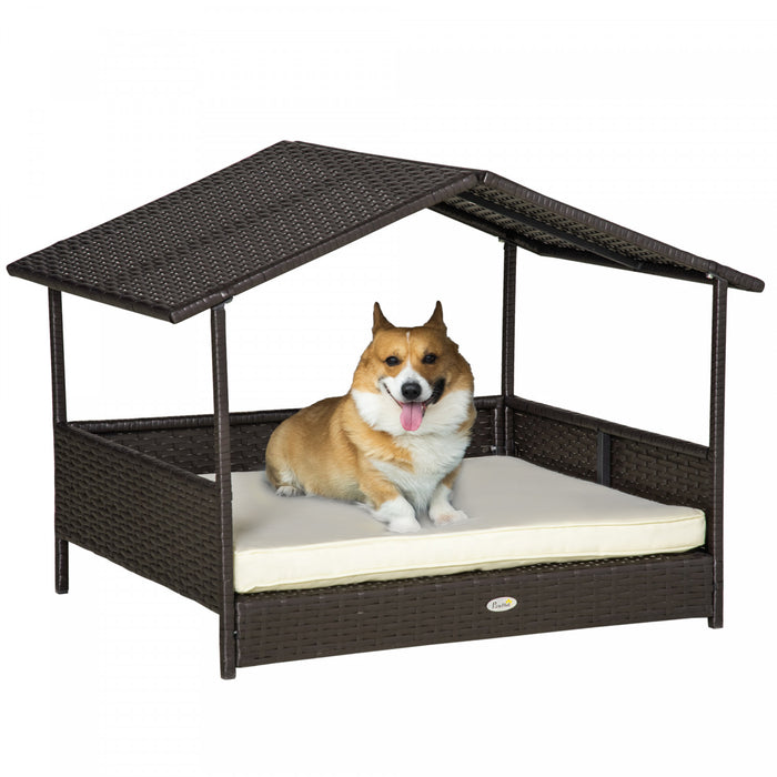 Pawhut Lit Pour Chien Sureleve En Rotin Pour Animal Domestique Interieur Et Exterieur En Osier Pour Chien Lit Pour Chien Maison Pour Animal Domestique Canape-lit Avec Coussin Rembourre