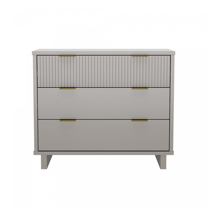 Commode contemporaine Elara 38\" en bois massif, gris clair (3 tiroirs)