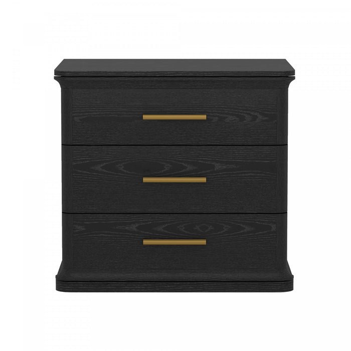Table de nuit traditionnelle Clifford en noir (3 tiroirs)