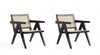 Fauteuil d’appoint industriel chic Hamlet avec dossier en cannage, bois noir et naturel – Lot de 2