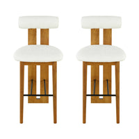 Sophia – Lot de 2 tabourets de bar modernes d’interieur en bois d’hevea avec dossier de soutien, coloris blanc et noyer