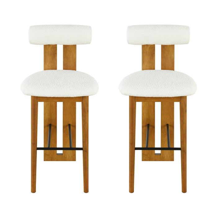 Sophia – Lot de 2 tabourets de bar modernes d’interieur en bois d’hevea avec dossier de soutien, coloris blanc et noyer