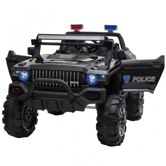 Aosom Voiture A Chevaucher 12v Rc 2 Places Camion De Police Voiture Electrique Pour Enfants Avec Lumieres Led Completes, Mp3, Telecommande Parentale (noir)