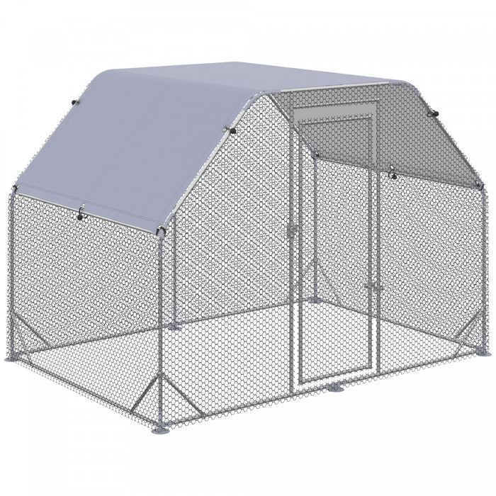 Pawhut Poulailler En Metal Pour 4 A 6 Poulets, Enclos A Poules D'exterieur Avec Couverture Pour Ferme De Jardin, 9,2' X 6,2' X 6,4'