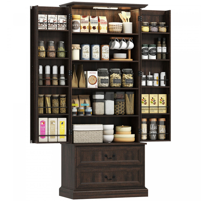 HOMCOM Armoire de cuisine 72\" avec eclairage LED et etageres de porte, Brun