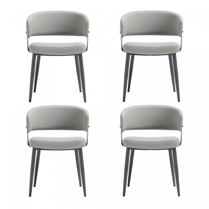 Chaise de salle a manger moderne Luce en cuir vegetalien texture et metal, gris pierre - Lot de 4