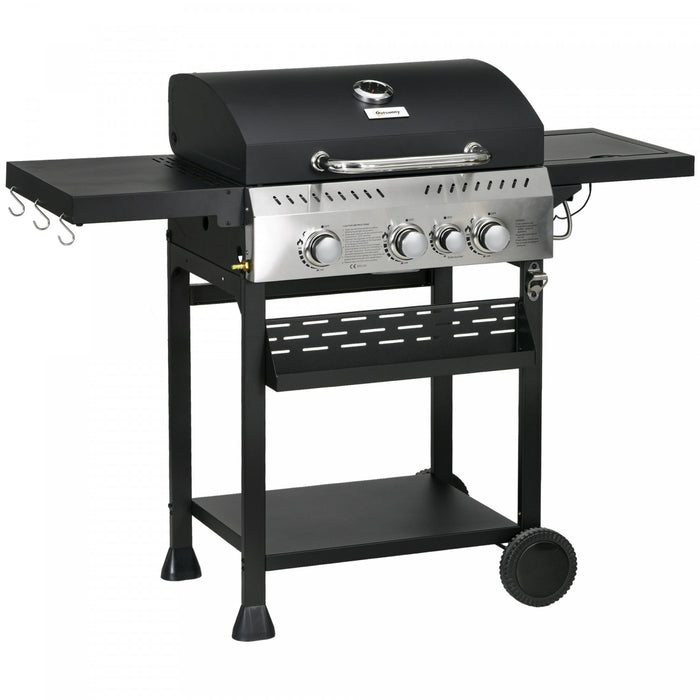 Outsunny Barbecue au gaz propane, chariot de barbecue de 38 000 BTU, noir