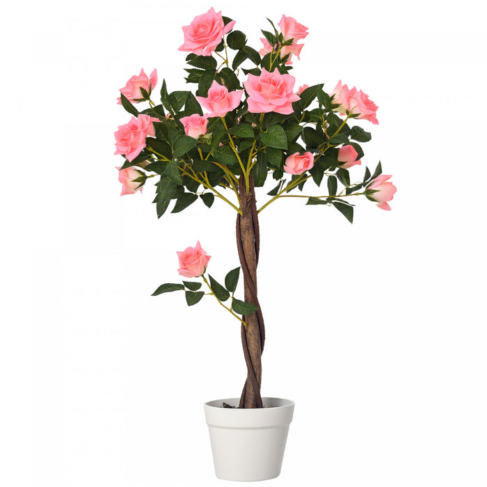 Outsunny Arbre Artificiel Decoratif avec Fleurs Realistes, Rose