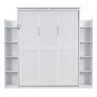Aiden Lit escamotable Murphy avec etageres et eclairage LED, taille Queen, blanc