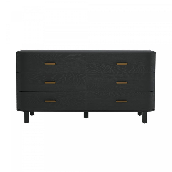 Commode contemporaine Solara 68\" en bois massif noir (6 tiroirs)