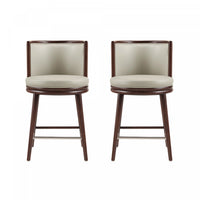 Tabouret de comptoir moderne en bois avec revetement en tissu couleur pierre Evalyn - Lot de 2