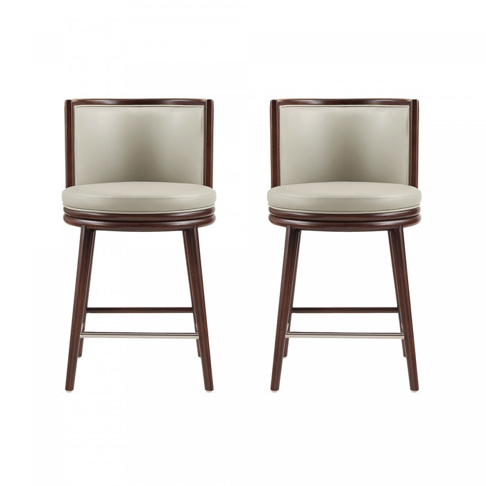 Tabouret de comptoir moderne en bois avec revetement en tissu couleur pierre Evalyn - Lot de 2