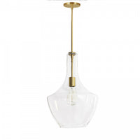 Grand luminaire suspendu Petalite de Dainolite en verre transparent, avec fini laiton vieilli et 1 ampoule