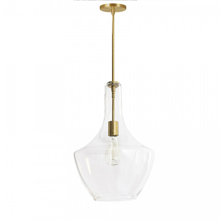 Grand luminaire suspendu Petalite de Dainolite en verre transparent, avec fini laiton vieilli et 1 ampoule