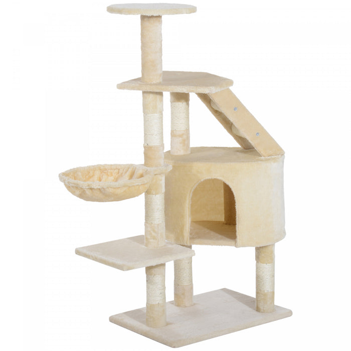 Pawhut 49 '' Arbre A Chat Tour Chaton Griffoir Griffoir Escalade Centre D'activite Maison De Jeu Meubles Pour Animaux De Compagnie Beige