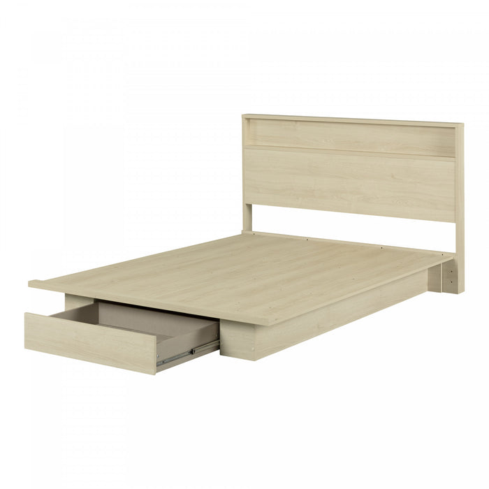 Fusion Ensemble Lit Plateforme Avec Tiroir Et Tete De Lit Avec Tablette Chene Blanchi, De Meubles South Shore