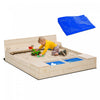 Outsunny Bac a sable pour enfants avec couvercle, bac a sable en bois avec banquette pliable, 2 boites en plastique, doublure inferieure, espace de rangement, jardin