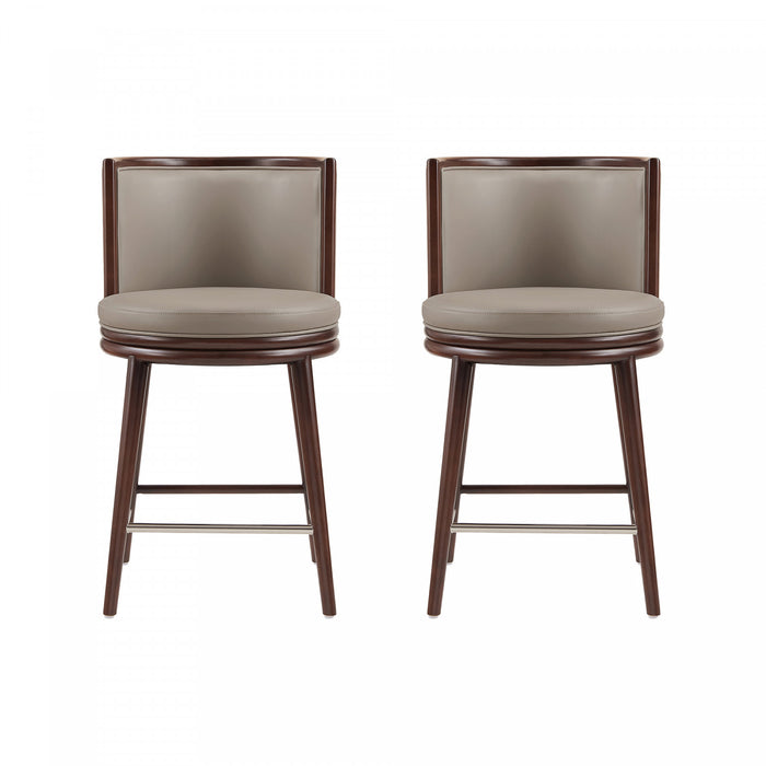 Tabouret de comptoir moderne en bois et tissu Evalyn, taupe - Lot de 2